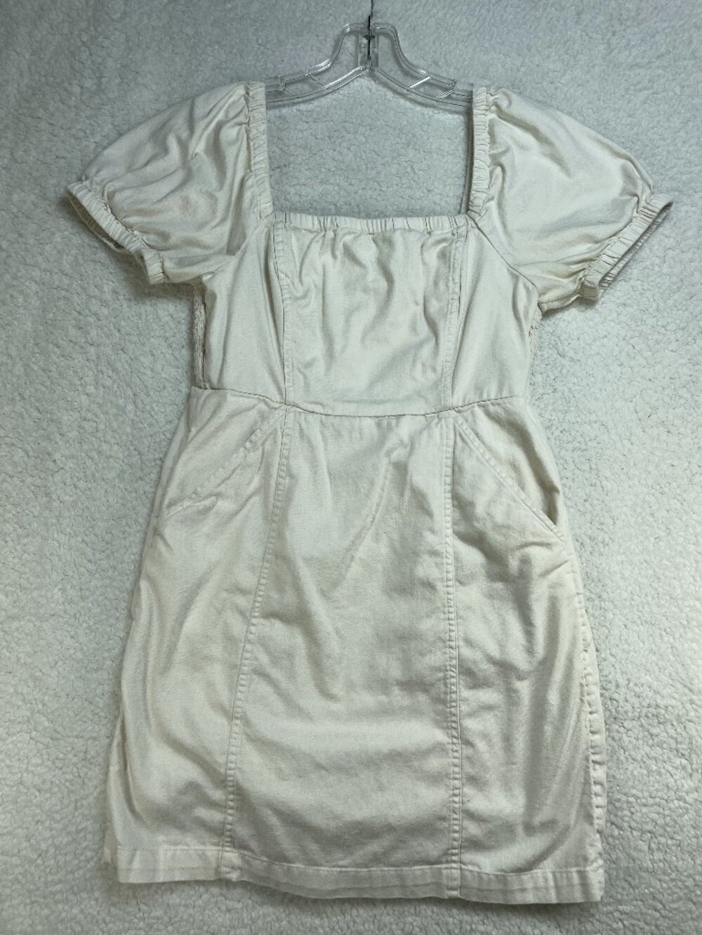 American Eagle Dress Womens Small Cream Puff Sleeves Lined Pockets. EXCELLENT!